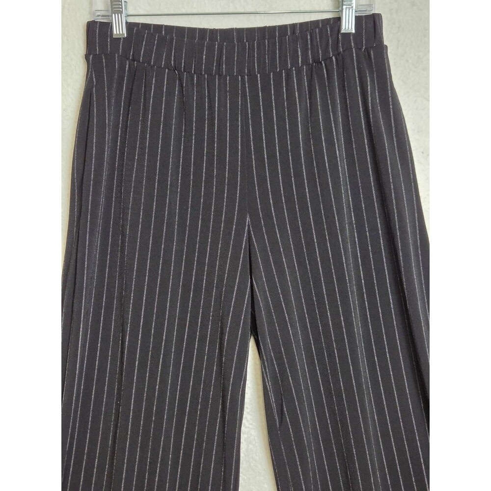 Banana Republic Wide Leg Cropped Pants Womens S Black Pinstripe Stretch Knit - Picture 4 of 9